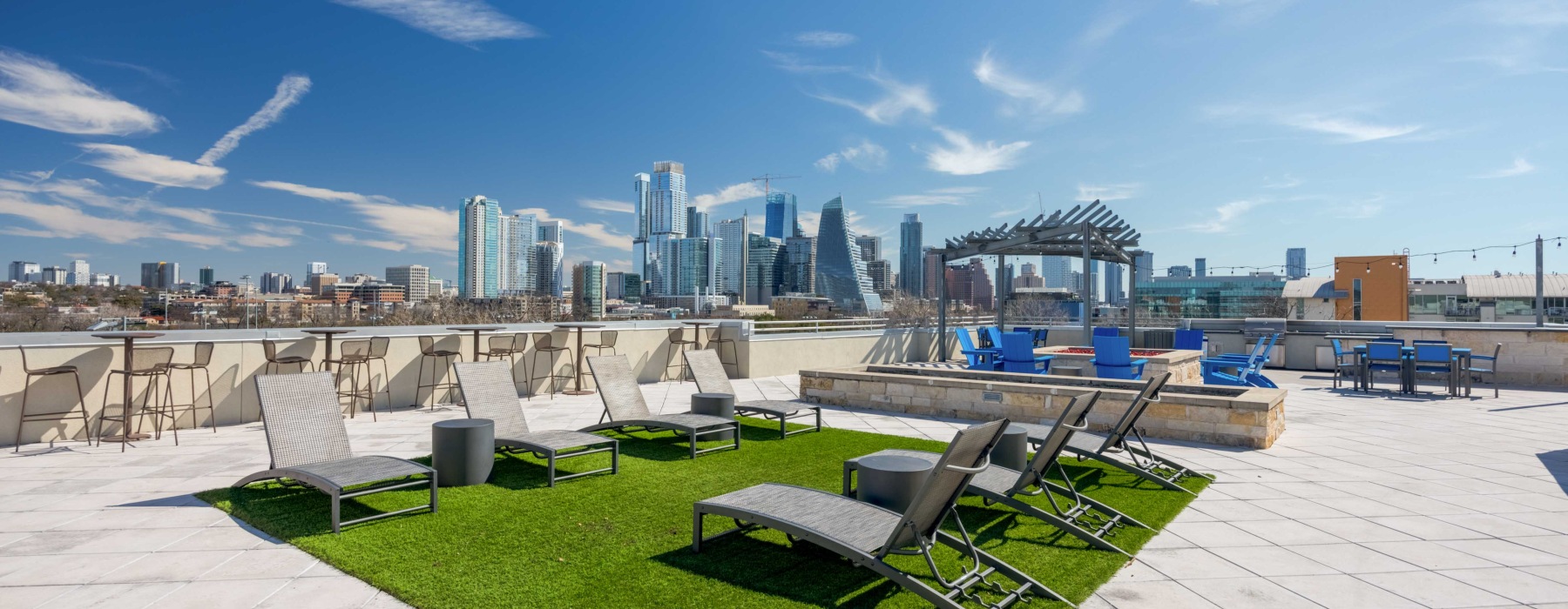 View of Austin Skyline and rooftop lounge