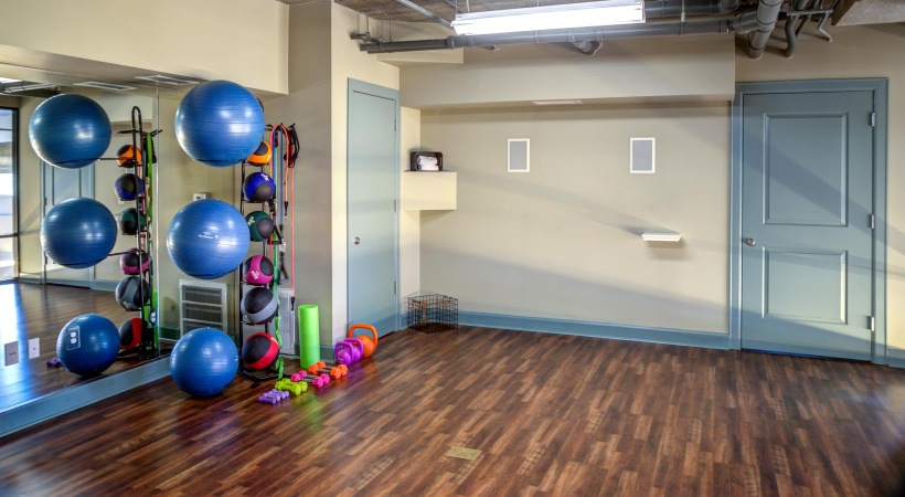 Get your workout on fitness center with a large mirror