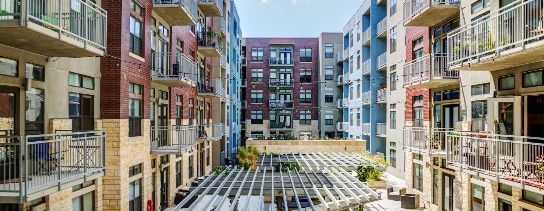 a courtyard between buildings